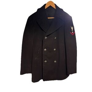 Vintage US Navy Med?* Double Breasted 100% Wool Button-up Pea Coat Nautical *⬇️